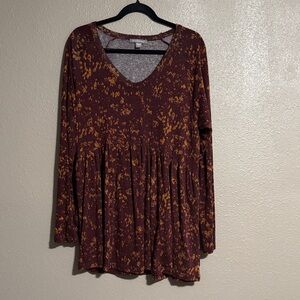 Women's Maroon and Gold Patterned Tunic Sweater